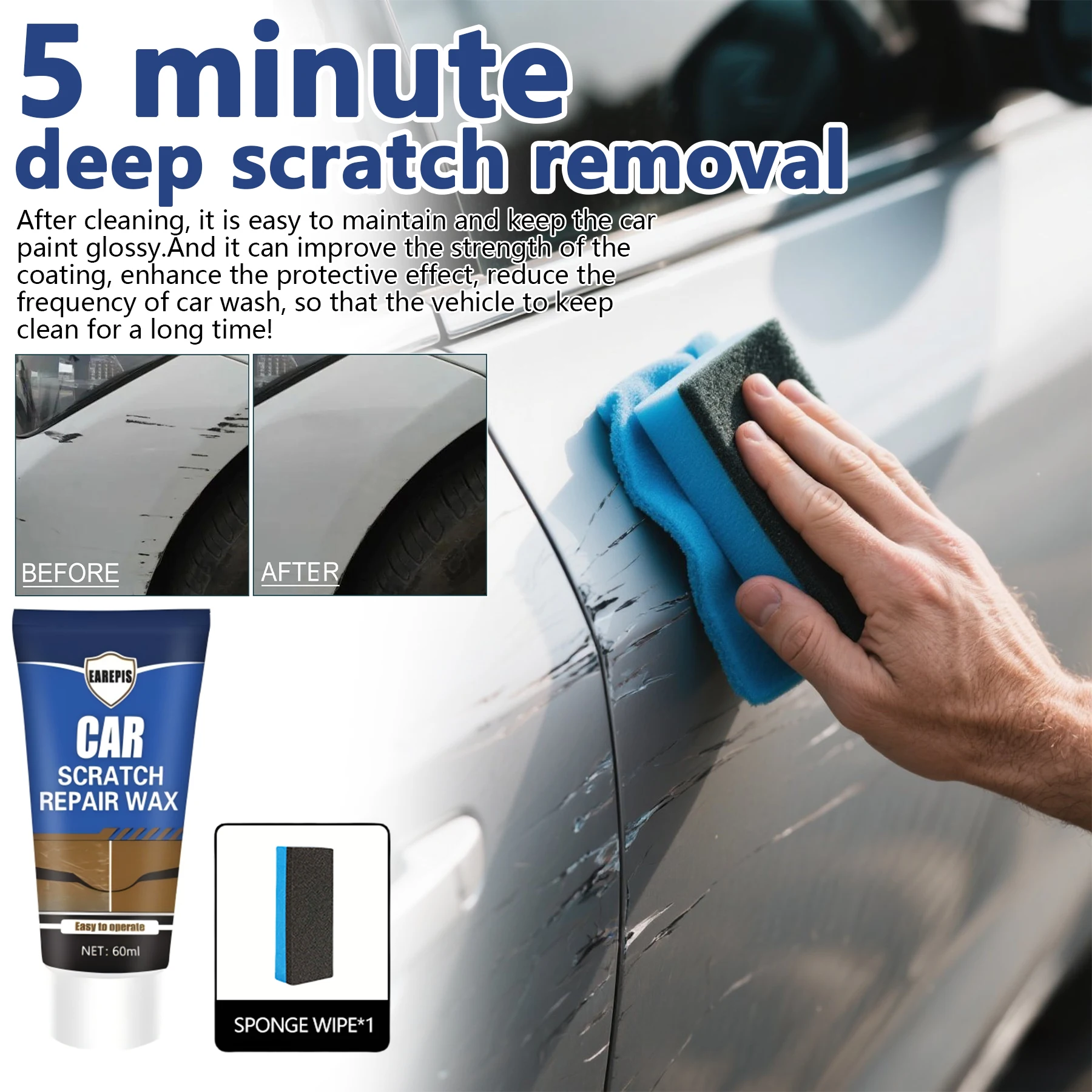

Scratch Repair Wax - 5 Minute Shine Repair, Swirl Remover, Car Detailing Kit for All Paint Colors on Cars, Motorcycles, RVs