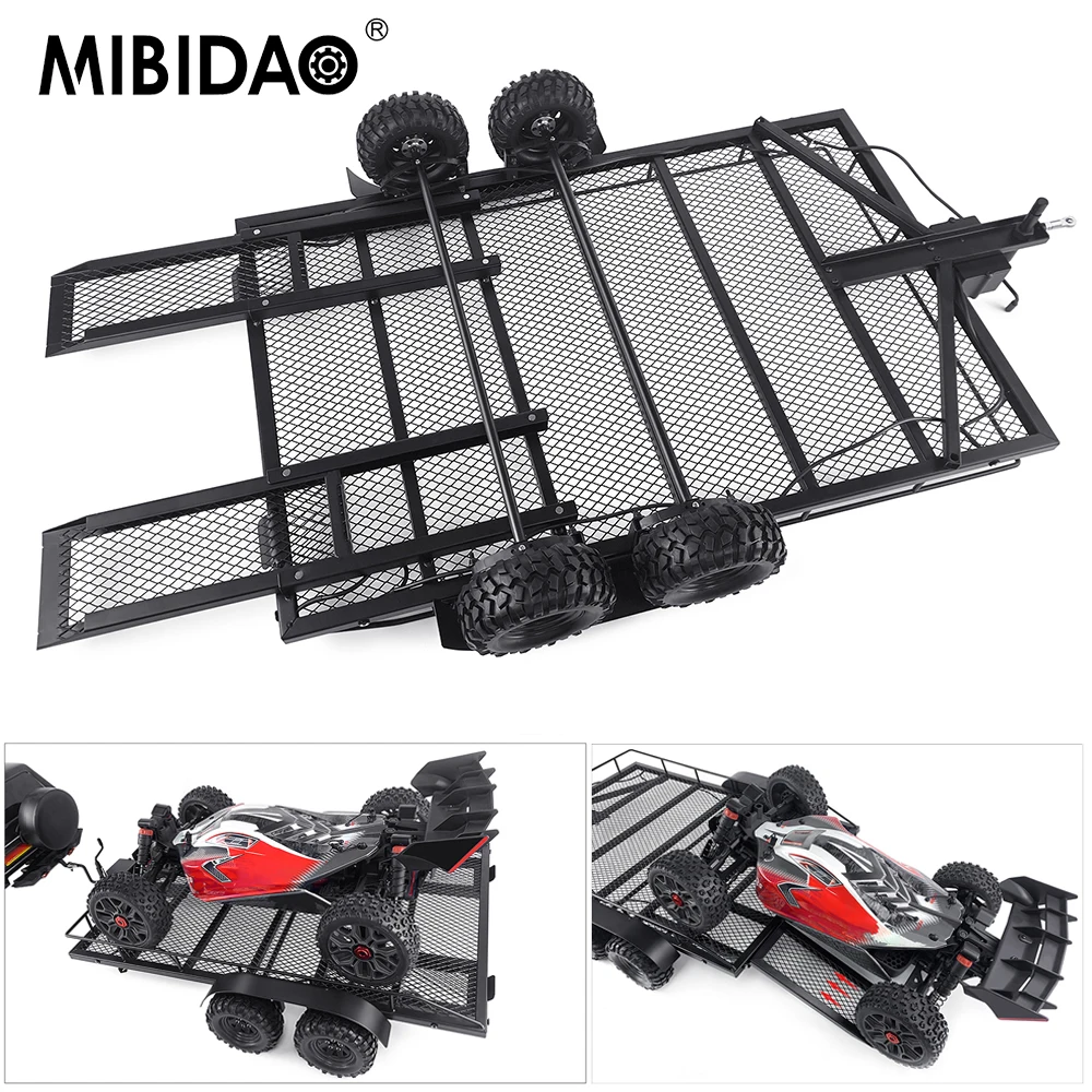 

MIBIDAO Simulation Metal Alloy RC Trailer Hopper Frame with Wheels for 1/5 1/8 1/10 RC Car Upgrade Parts