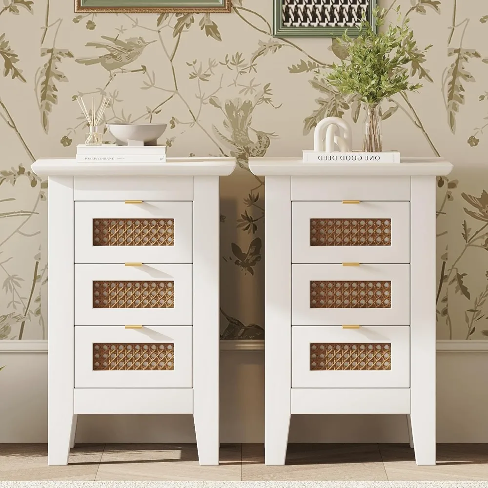Modern Wooden Nightstands,Night Stand Rattan Woven Surfaces,Exquisite Elegance Natural Storage Solutions Small Place Living Room