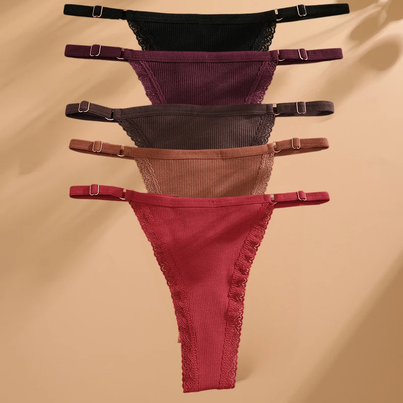 FINETOO 5 Teile/satz Sexy G-string Höschen Baumwolle frauen Unterwäsche Verstellbare Taille Mädchen Weibliche Pantys Bikini Dame Thongs Dessous