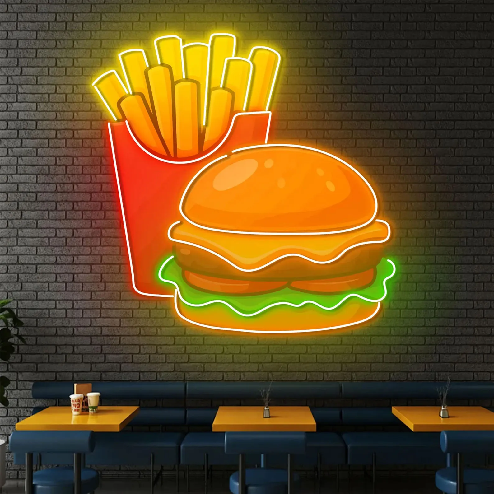 Burger & Fries Neon Sign,Custom Fast Food Decor,Retro Diner Decor,Burger Shop Decor,Fries Neon,Food Neon Sign,Business Neon Sign