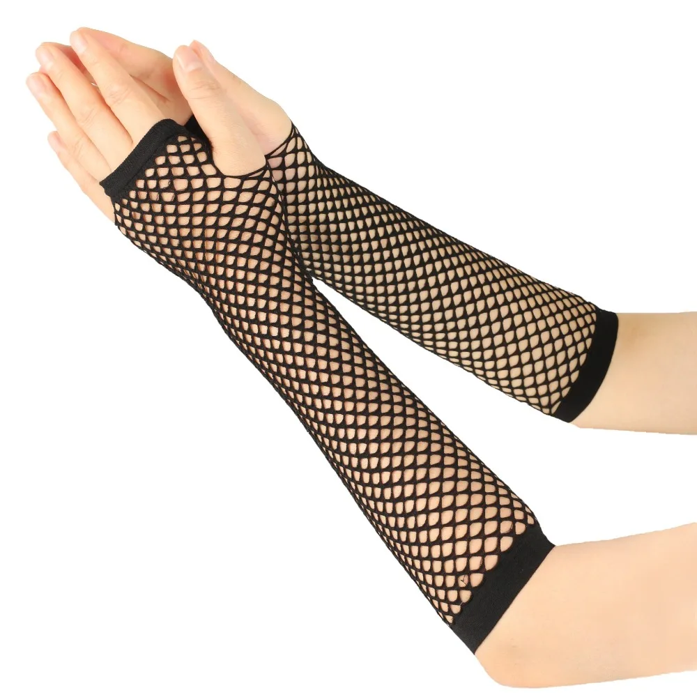 Stretch Women's Fishnet Gloves Half Finger Black Girl's Long Gloves Punk Style Leg Arm Cuff Arm Warmer Gloves Nightclub Party