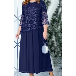 Vestidos bordados de renda chiffon para mulheres, roupas slim-fit de coquetel para senhoras, plus size, patchwork, verão 2023