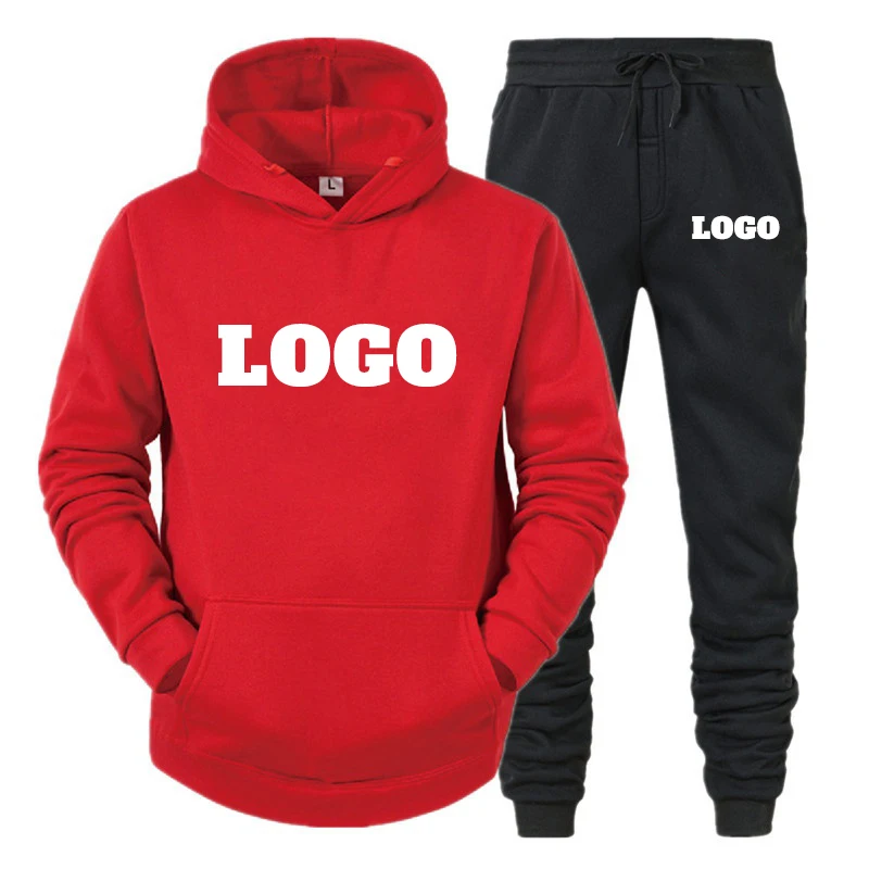 

Custom Logo Tracksuit Men Hooded Sweatshirt+Pants 2 Piece Set Pullover Sportwear Suit Casual Men Running Clothing