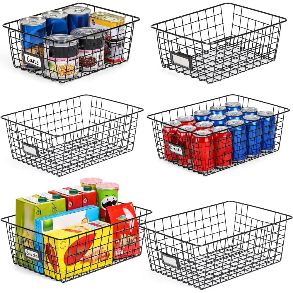 

6 Pack Wire Baskets for Pantry Organization and Storage, Kitchen Organizer, 2 XXLarge & 2 XLarge & 2 Large