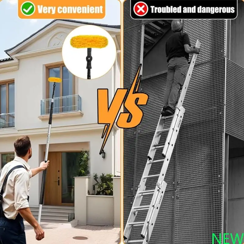 

180 Degree Rotating Head Extendable Window Cleaner Heavy Duty Nonrust Steel Telescoping Poles For High Reach Indoors Outdoor