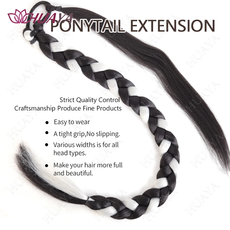 Long Braided Ponytail Extension With Hair Tie Straight Wrap Around Synthetic Hair Extensions
