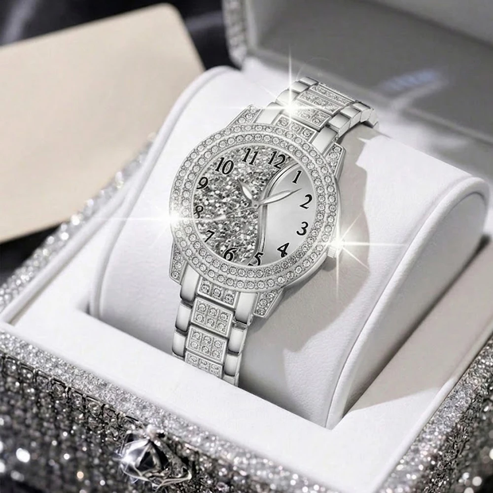 1Pc Unisex Jewelry Watch Women's Wristwatch Accessories Silver Fashionable Elegant Classic Exquisite Light Luxury Rhinestone Luxury Quartz Watch Y2K Suitable for Daily Outfits Perfect Holiday Gift