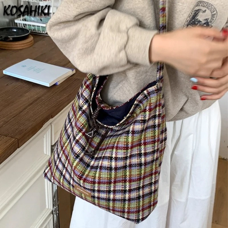 

Contrast Color Plaid Vintage Casual Women's Handbags Y2k Aesthetic Shoulder Bags All Match Chic Streetwear Underarm Bag Korean
