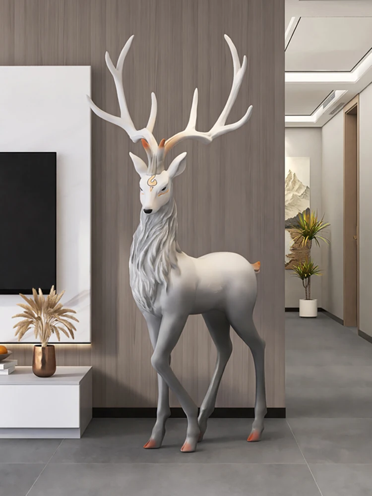 Large Deer Floor Sculpture for Home Decor,Living Room Decoration, TV Cabinet, Hotel Mall Statue, Customized Side Ornament, 120cm