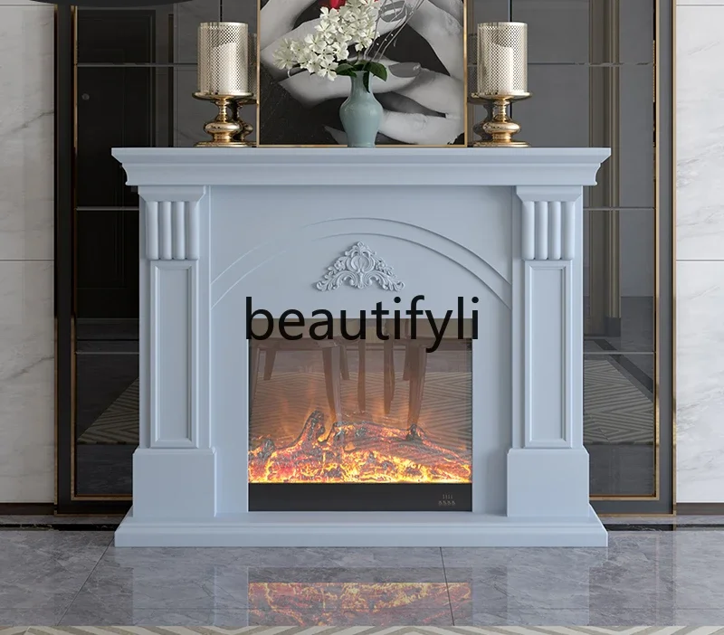 

2 yj15 Simple European solid wood living room decorative cabinet fireplace, American gray fireplace decorative fake flame heatin