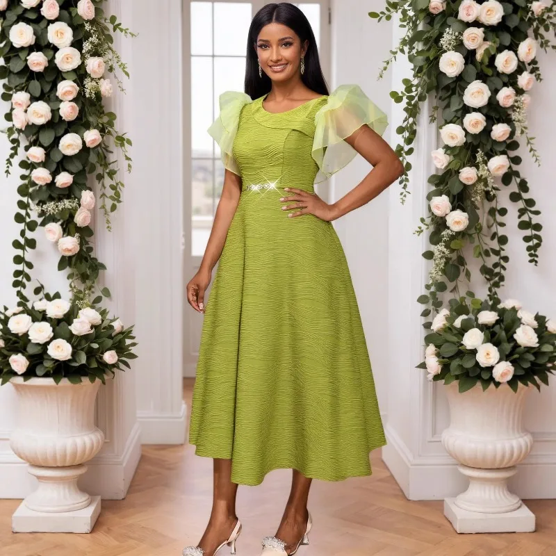 S-4XLプラスサイズのアフリカンドレス、女性用秋のエレガントな半袖イブニングパーティミディドレス、ダシキアフリカ服