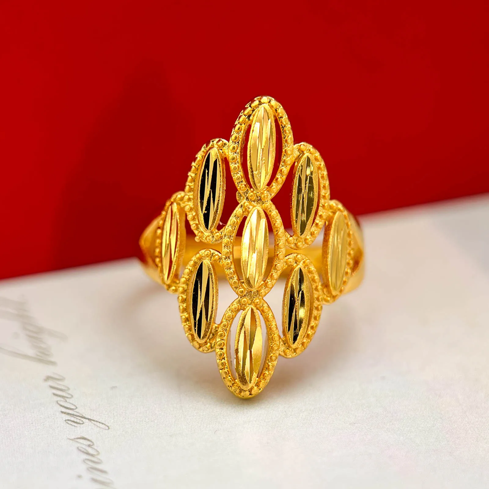 

Luxury 24K 9999 Pure Gold real gold Women's diamond ring fashion big flower ring