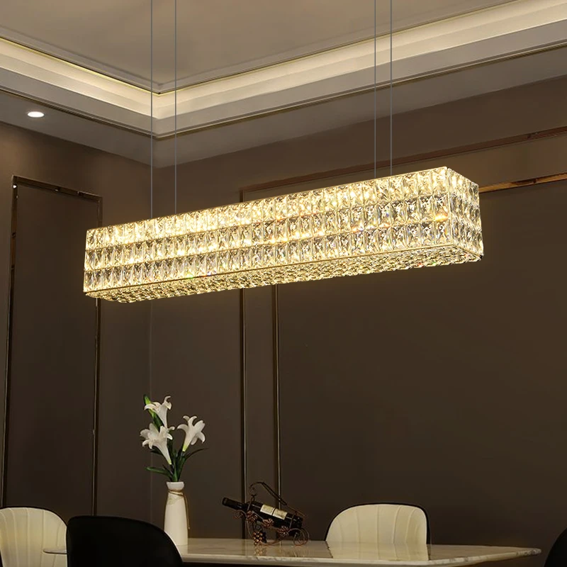 

Modern minimalist dining room LED chandelier light luxury design crystal lamp living room bar rectangular chandelier