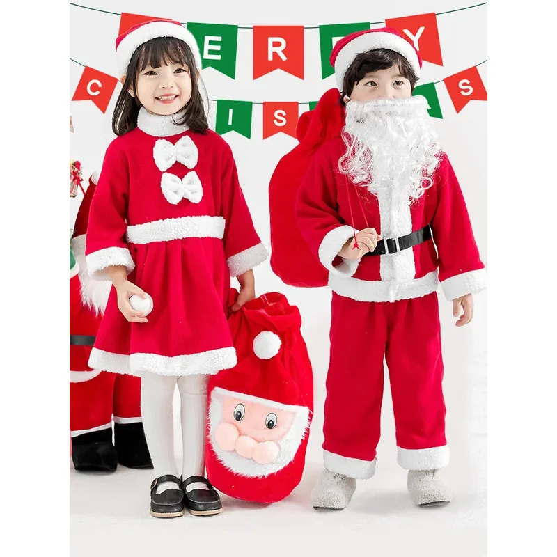 Costume cosplay di Natale per bambini Ragazzi Ragazze Vestito da Babbo Natale Bambino Bambino Rosso Vestiti di Natale Vestito da spettacolo per feste di Capodanno