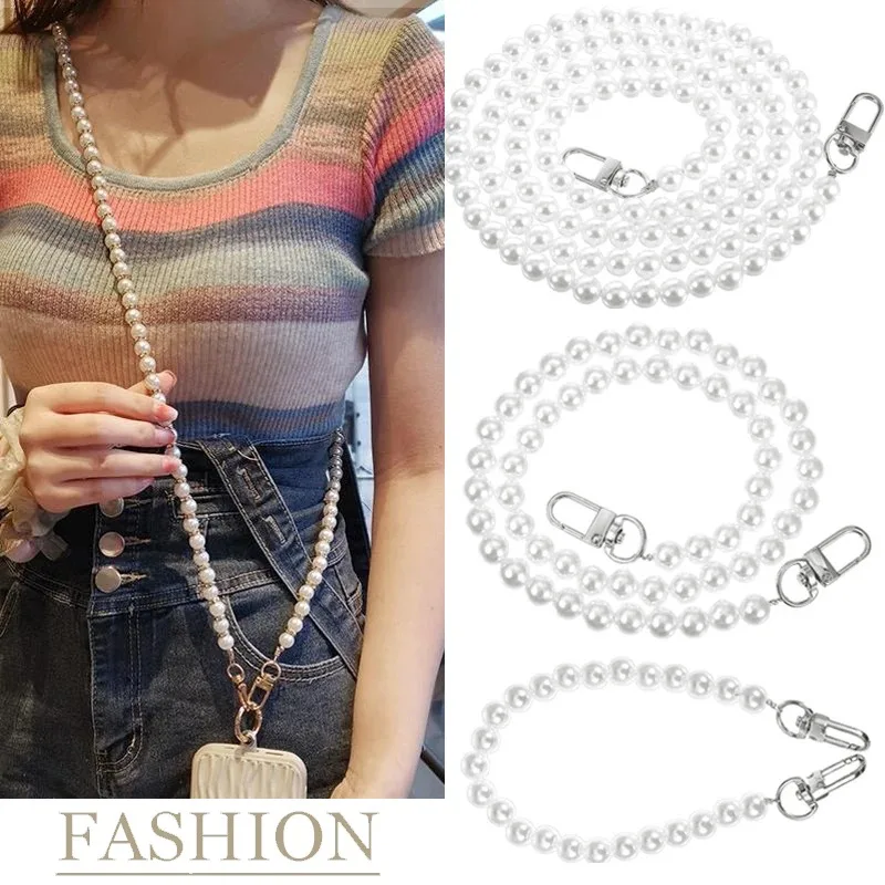 Multifunctional Pearl Phone Lanyard Crossbody Chain Strap Replacement Cellphone Wrist Straps Necklace Charm Chain with Patches