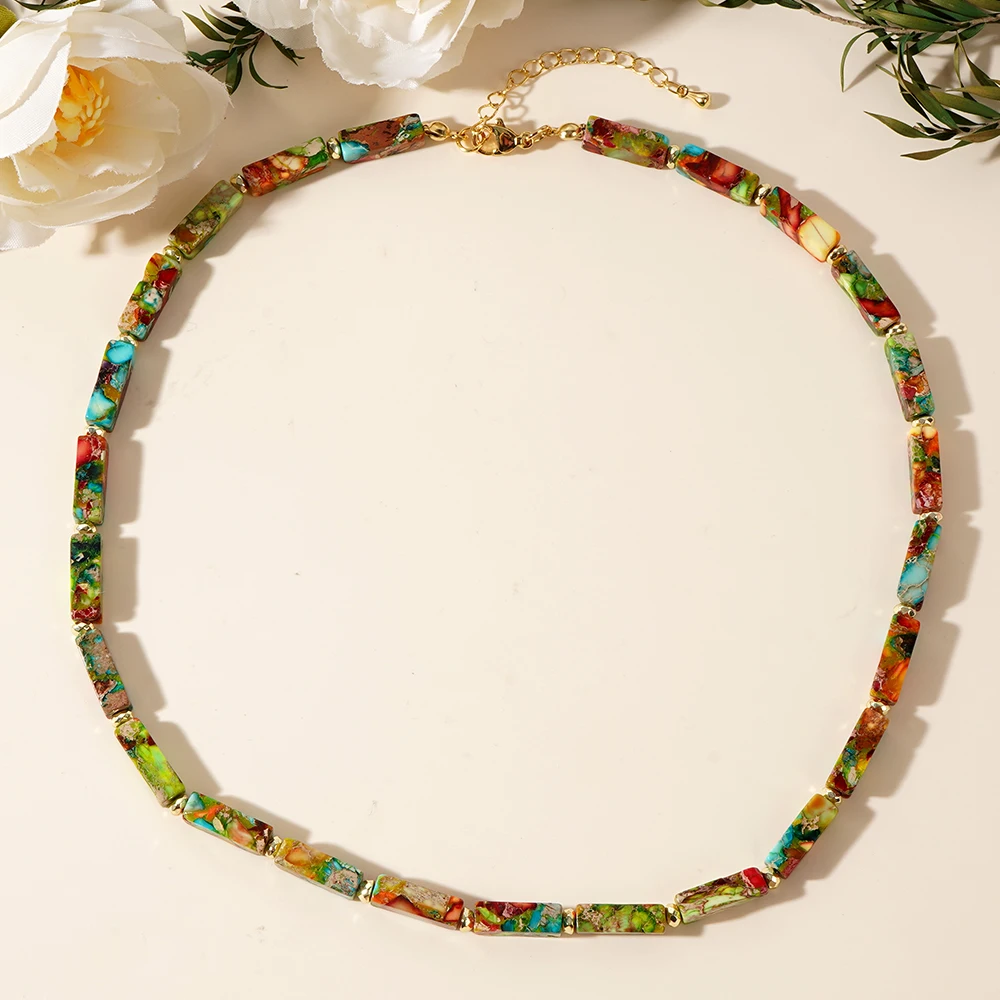 1PC Bohemian Iron Gall Stone Faceted Spacer Rectangular Colored Emperor Stone Semi-precious Stone Necklace