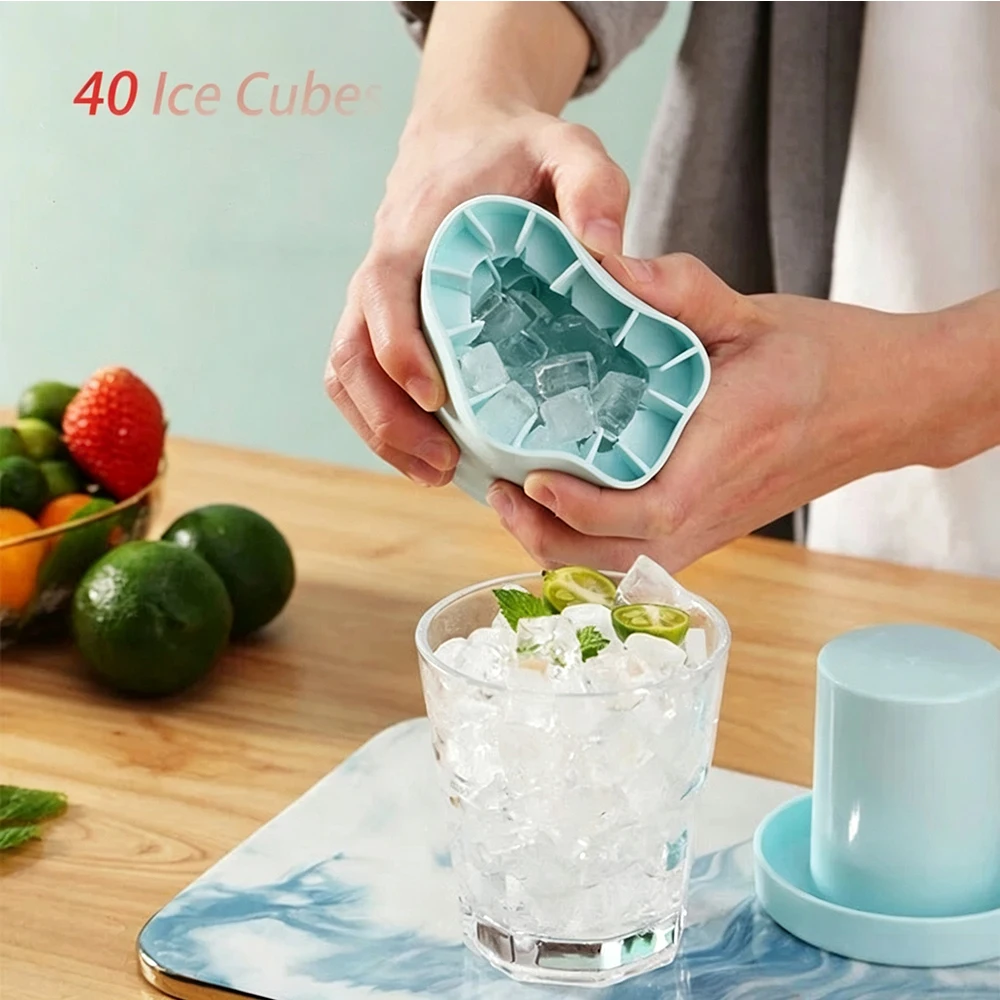 40 Ice Cubes Silicone Mold Round Ice Bucket Ice Storage Box Household DIY Refrigerator Freeze Ice Maker Creative Barware Tool