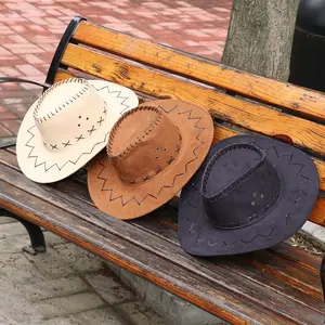 Chapéu de cowboy ocidental camurça unissex, Boné de vaqueiro da moda, Chapéu feminino, vestido extravagante do oeste selvagem prático masculino, venda quente 8 principais vendas chapeu cabedal - №4
