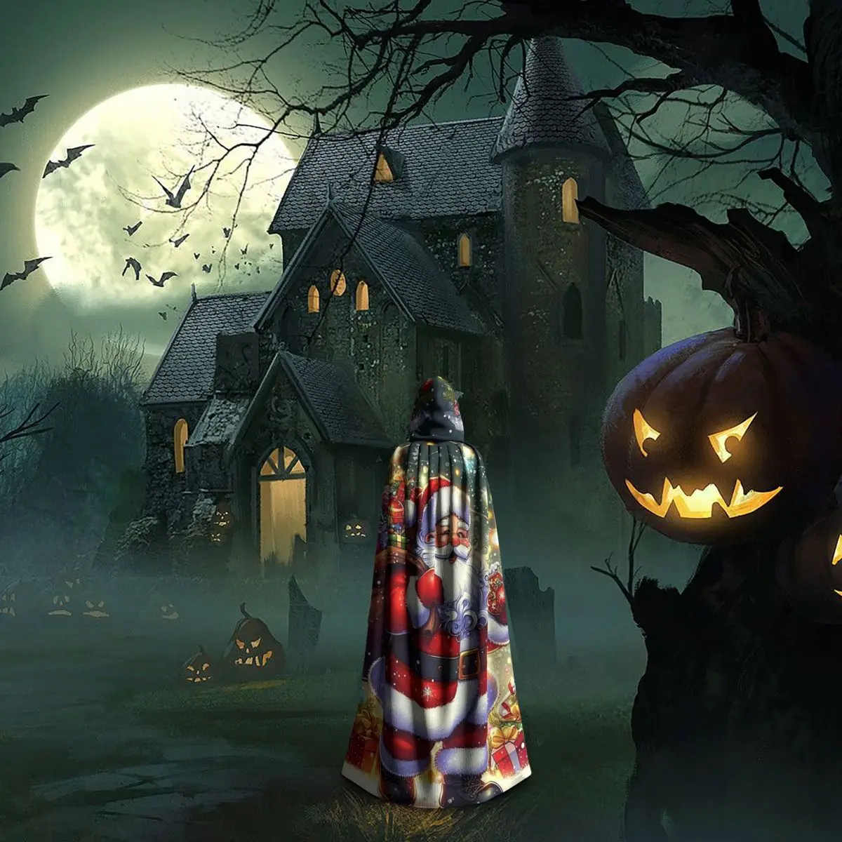 クリスマスの日 クリスマス サンタクロース ロングフード付きマント 魔女 中世コスチューム コスプレケープ ハロウィンヴァンパイア 大人用 ユニセックス