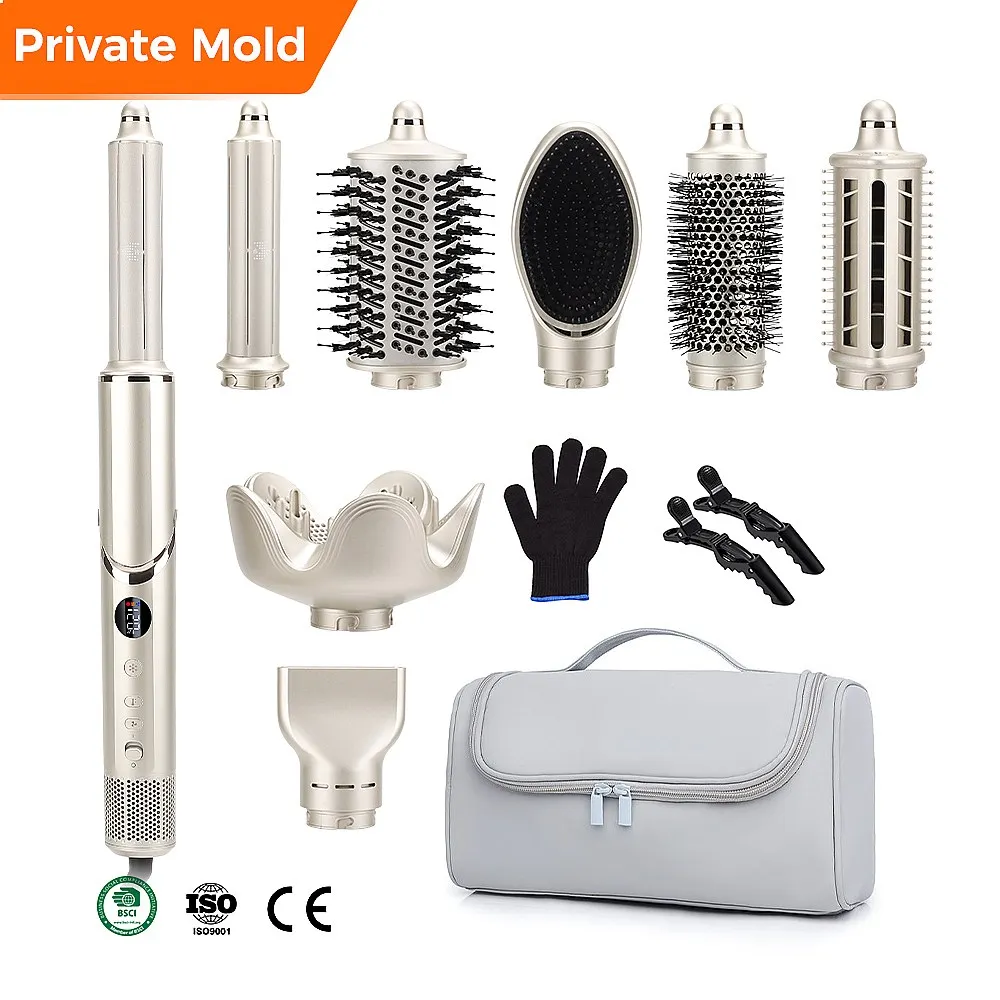 Salon-Grade 8 in 1 Professional Foldable Hair Styler 110000rpm High Speed Hair Dryer Brush Curling Iron