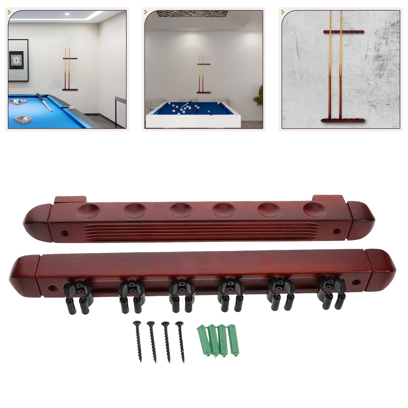 2pcs Solid Wood Billiard Rack Wall Mount Stick Holder For 6 Cues Spacesaving Storage Home Professional Use Durable Wallmounted