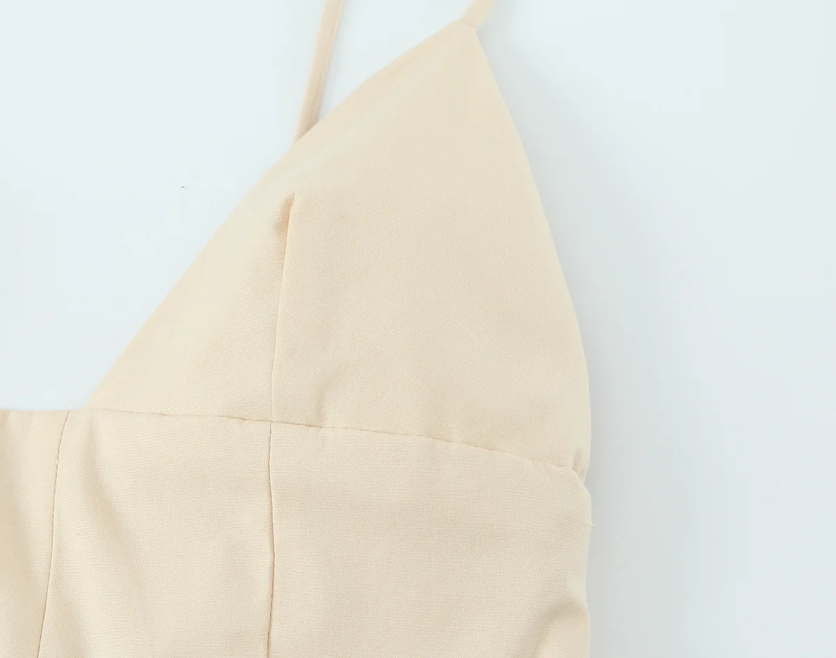 女性ミディドレスセクシーなチューブスタイル V ネックバックレスミッドウエストサイドジッププリーツ A ラインサスペンダードレス夏の新しいシックなドレス