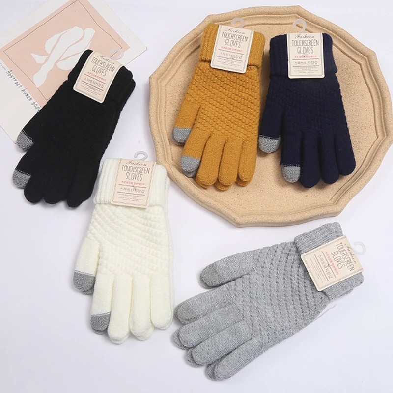 Autumn Winter Warm Gloves Unisex Students Padded Gloves Windproof Cold Riding Glove Knitted Touch Screen Anti Freezing Mittens