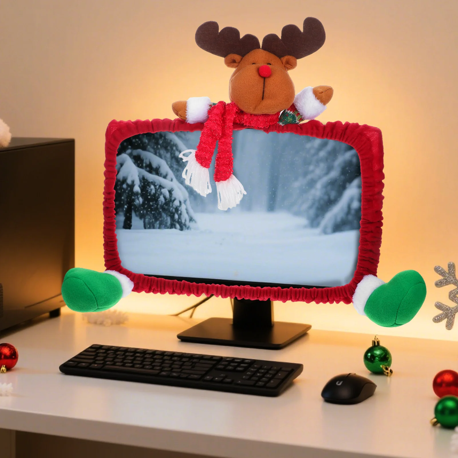 

Desktop Computer Monitor Cover Elk Protector Christmas Decoration 25-35 Inch Screen Festival Ornament Red Computer Monitor Cover