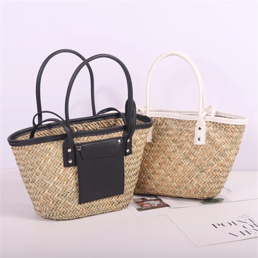 New Ladies Luxury straw woven shoulder bag rattan portable ladies summer beach messenger bag shopping bag large hollow handbag