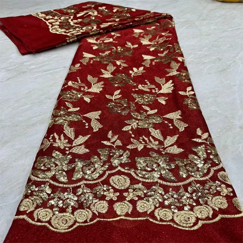 

Африканская нигерийская кружевная ткань, Тюль с вышивкой, чистое свадебное платье, гипюровые блестки, высокое качество, красный и золотой, 2022 г.