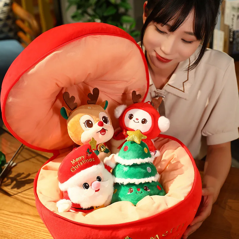 Juguete de peluche de la serie navideña 5 en 1, árbol kawaii, Rudolph, snownman en una manzana, muñeca linda, decoración del hogar, regalos encantadores para niños