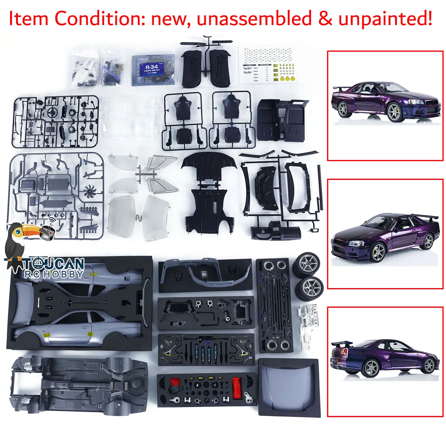 Capo 1/8 RC Racing Car R34 Remote Control Drift Unassembled Unpainted Model Kits W/O Electrical Vehicle Part Toy TH22097