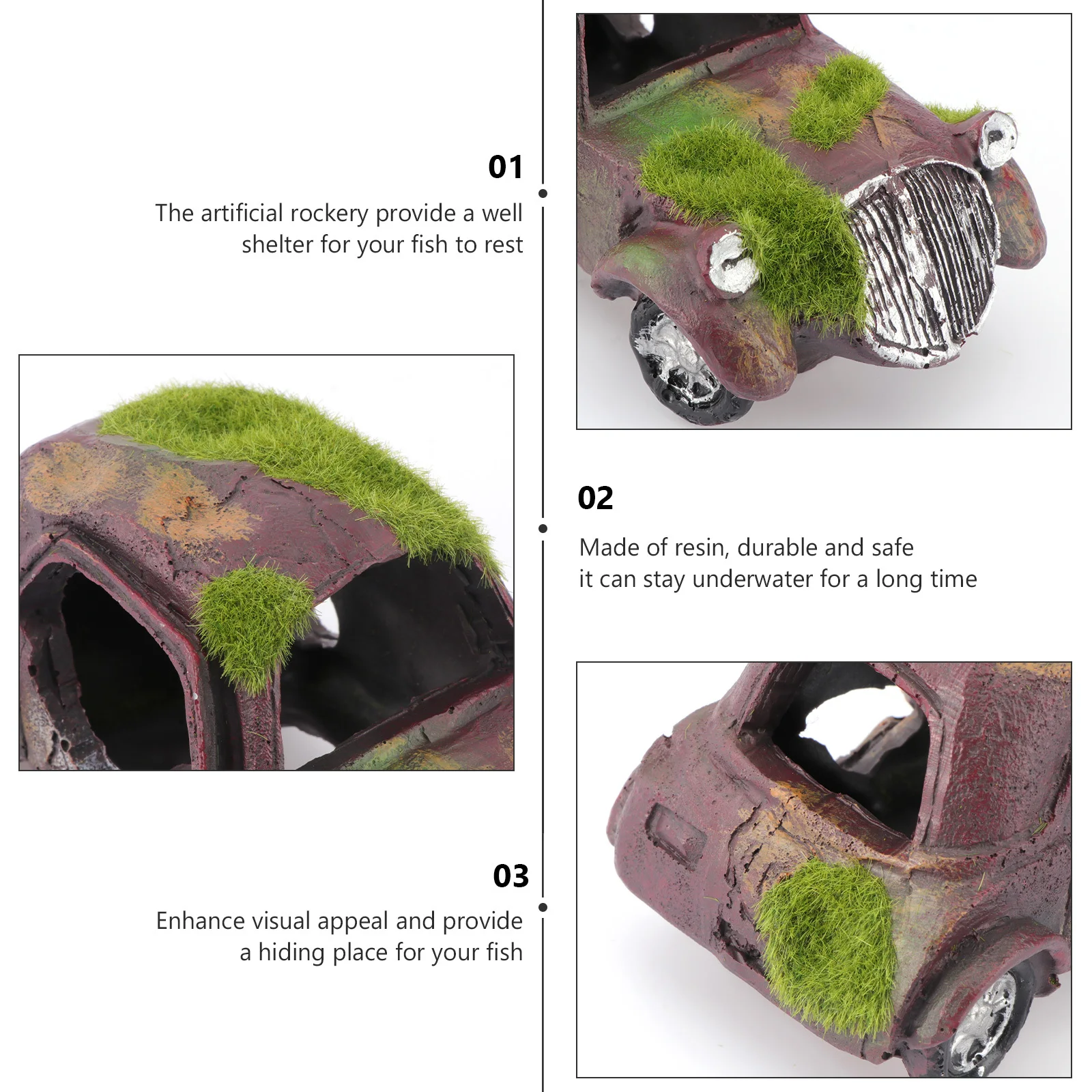 

Aquarium Ornament Decor Fish Tank Decoration Resin Based Imitation Old Car Creative Attractive Natural Environment Feeling