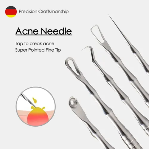 Removedor de espinillas, herramienta para acné, pinzas con Clip para espinillas, Extractor de imperfecciones de acero inoxidable, Kit de herramientas con aguja