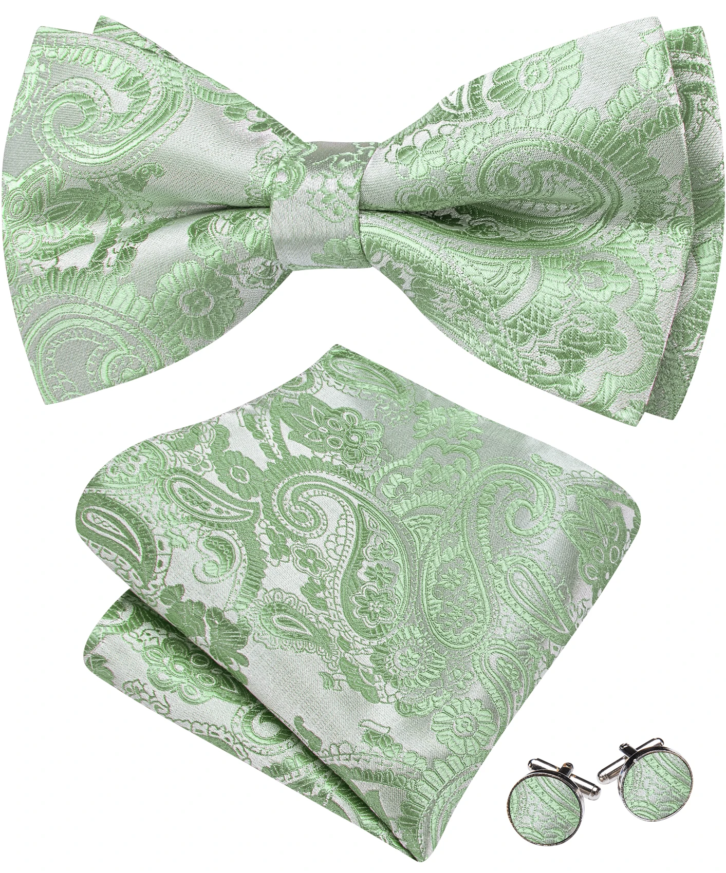 باري وانغ الجاكار رجل ربطة القوس فيونكة قبل تعادل النعناع الأخضر الوردي الأحمر بيزلي الأزهار ربطة المنديل أزرار أكمام مجموعة هدية الزفاف الرسمية #5