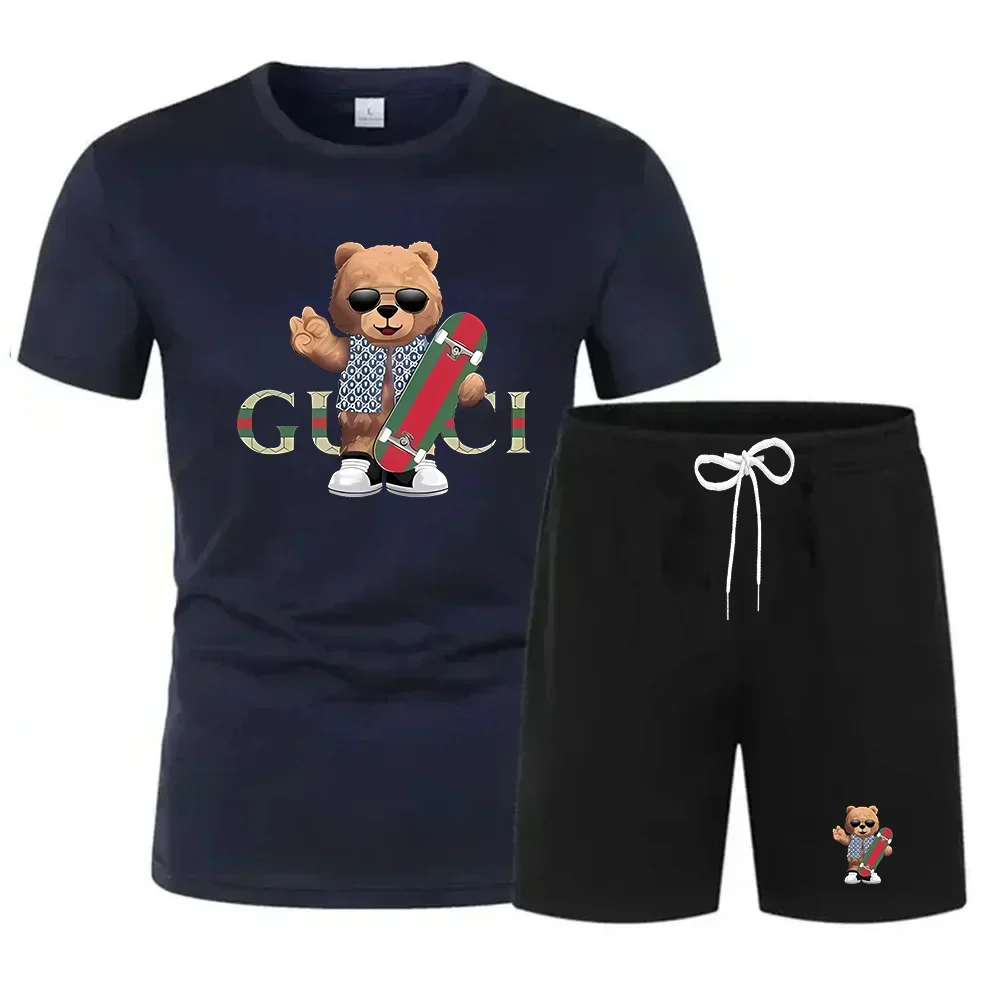 Summer fashion street short sleeved sports suit men's sports shirt set men's round neck short sleeved shorts sports suit 2-piece - Image 3