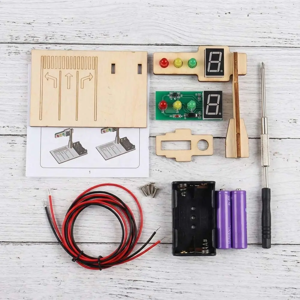 Wooden Traffic Signal Model Material Bag LED Light Intelligence Design Traffic Light Model Countdown Function Handmade Craft