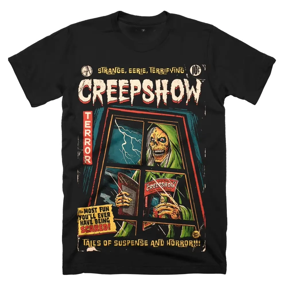 Camiseta Creepshow 2026: Estampa Retrô de Quadrinhos de Terror, Unissex, Manga Curta, Oversized, Streetwear, Caimento Solto, Top para Fãs de Antologia