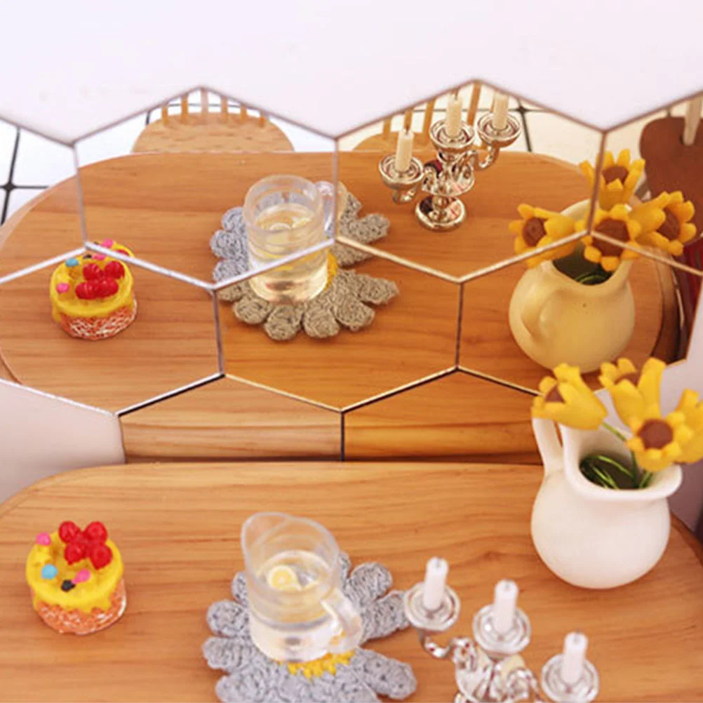 8 Pcs Mirror Model Mini House Decors Ornament for Decorations Acrylic DIY Hexagon Mirrors Supplies Embellishments