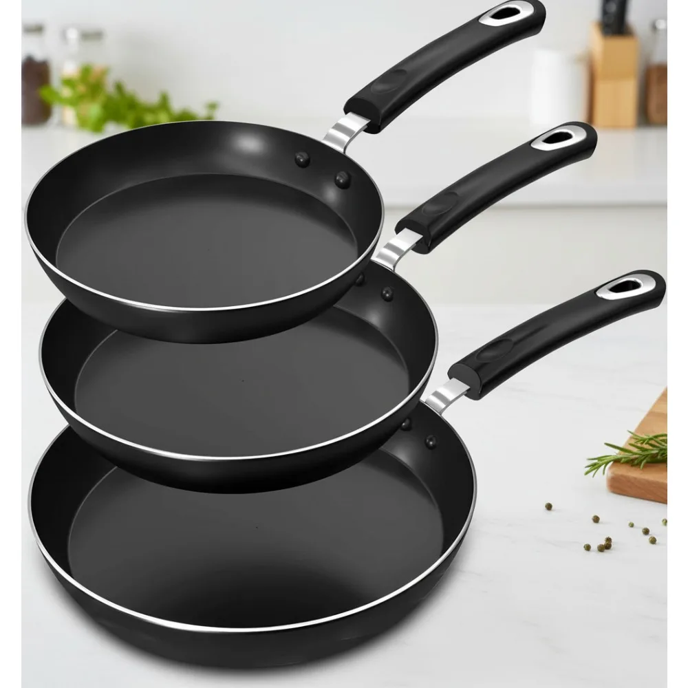 

3-Piece Nonstick Omelette Pan Set, Induction Compatible Frying Pans with Bakelite Handles, PFOA Free for Home Chefs