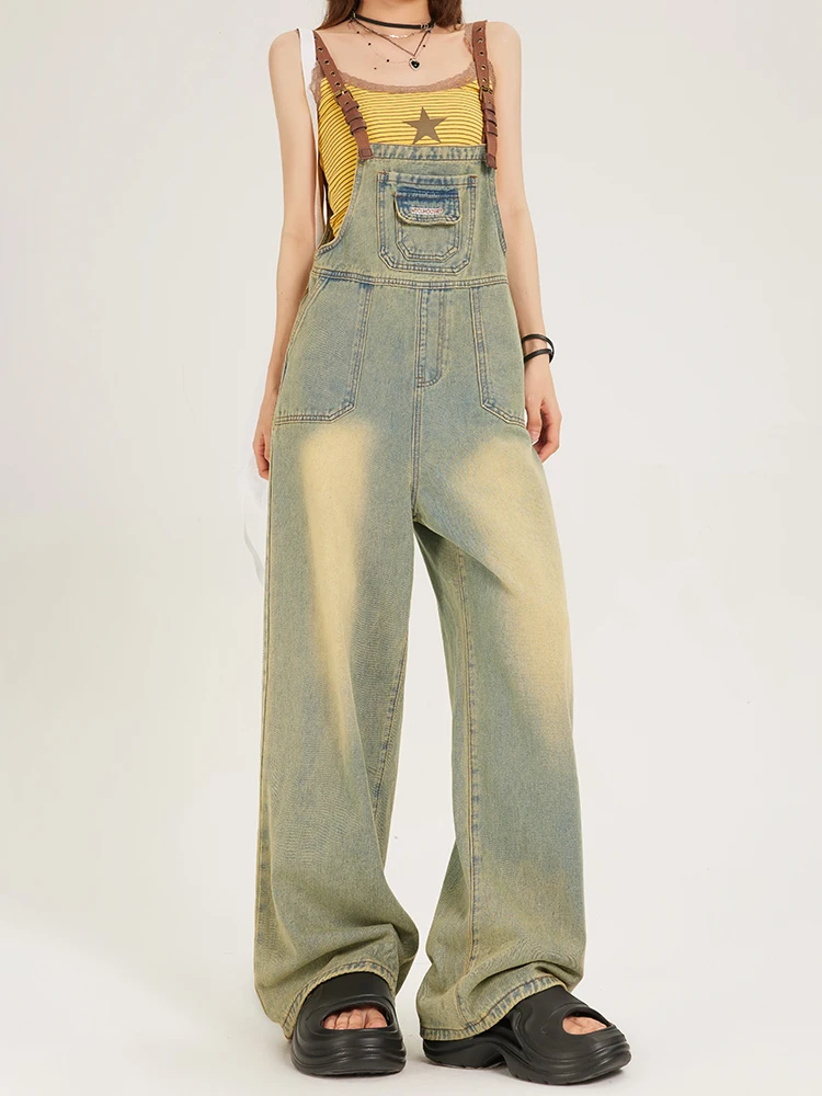 Kazalin Jeans-Overall mit hoher Taille für Damen, lockere Passform, Bla-Hose mit weitem Bein, Frühling 2026, amerikanischer Retro-Stil, lässiger Hiphop