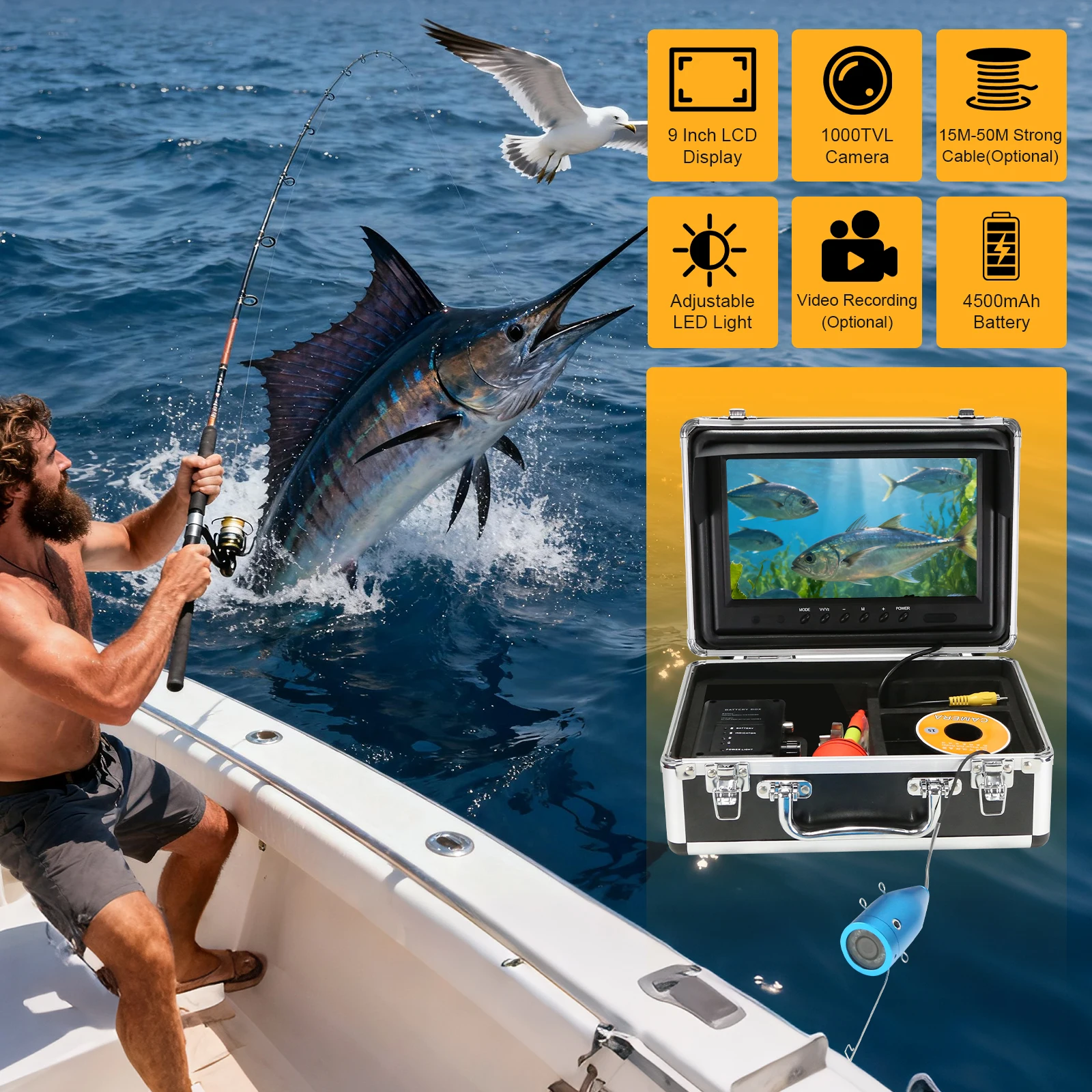 9-Inch thin film transistor color surveillance fish camera portable sea boat ice fishing rod underwater camera