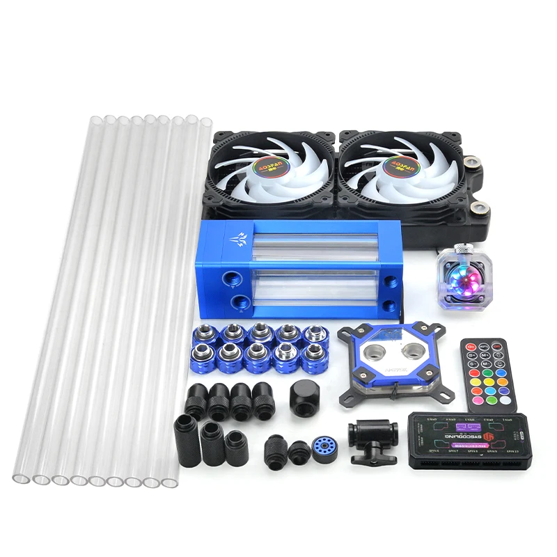 Syscooling blue color PC water cooling kit PETG hard tube system with RGB lights used for Intel/AMD CPU liquid cooling set