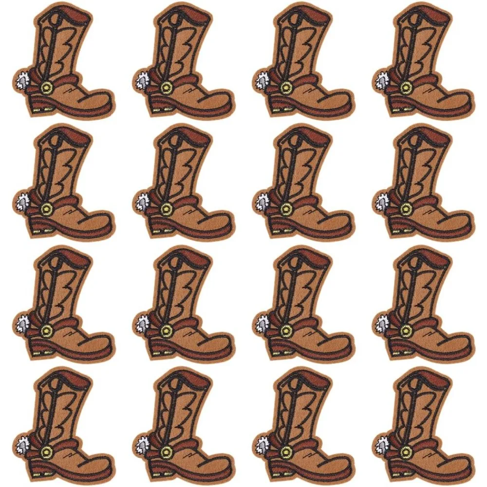 16PCS Cowboy Boots Iron On Patches 3.2x2.8 inch Computerized Embroidery Western Long Boot Appliques Non-Woven Fabrics Sew