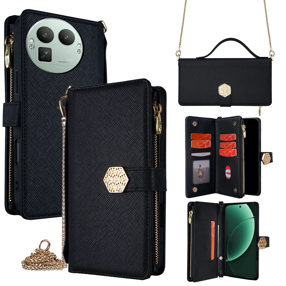 

Чехол-кошелек Realme GT 8, чехол-кошелек для Realme GT8 Pro 5G, чехол из искусственной кожи с металлическим ремешком, карман для карт на молнии