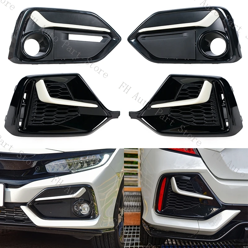 Front Rear Fog Lamp Light Trim Frame Shell Cover Lid Bezel For Honda Civic Hatchback 2020 2021