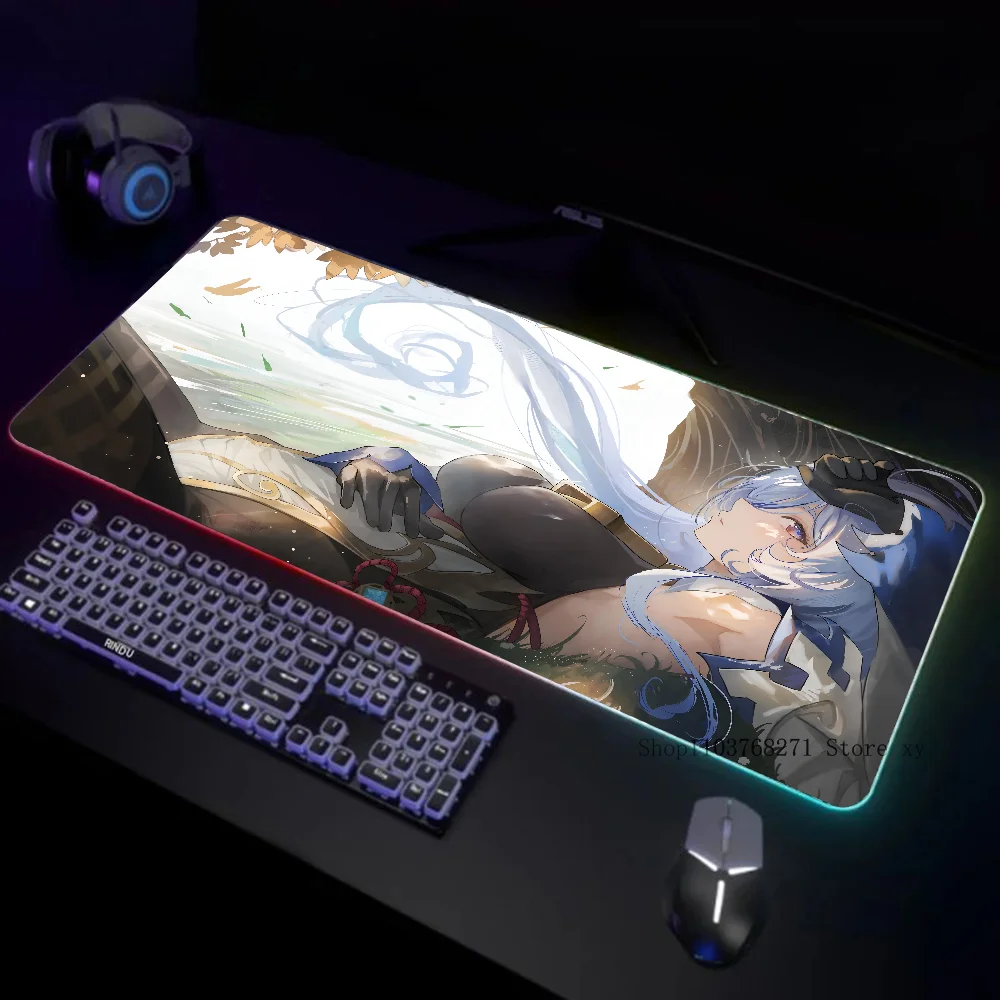 Ganyu Genshin Impact Mousepad XXL RGB Gaming Mouse Pads HD Black Gamer Accessories Large LED