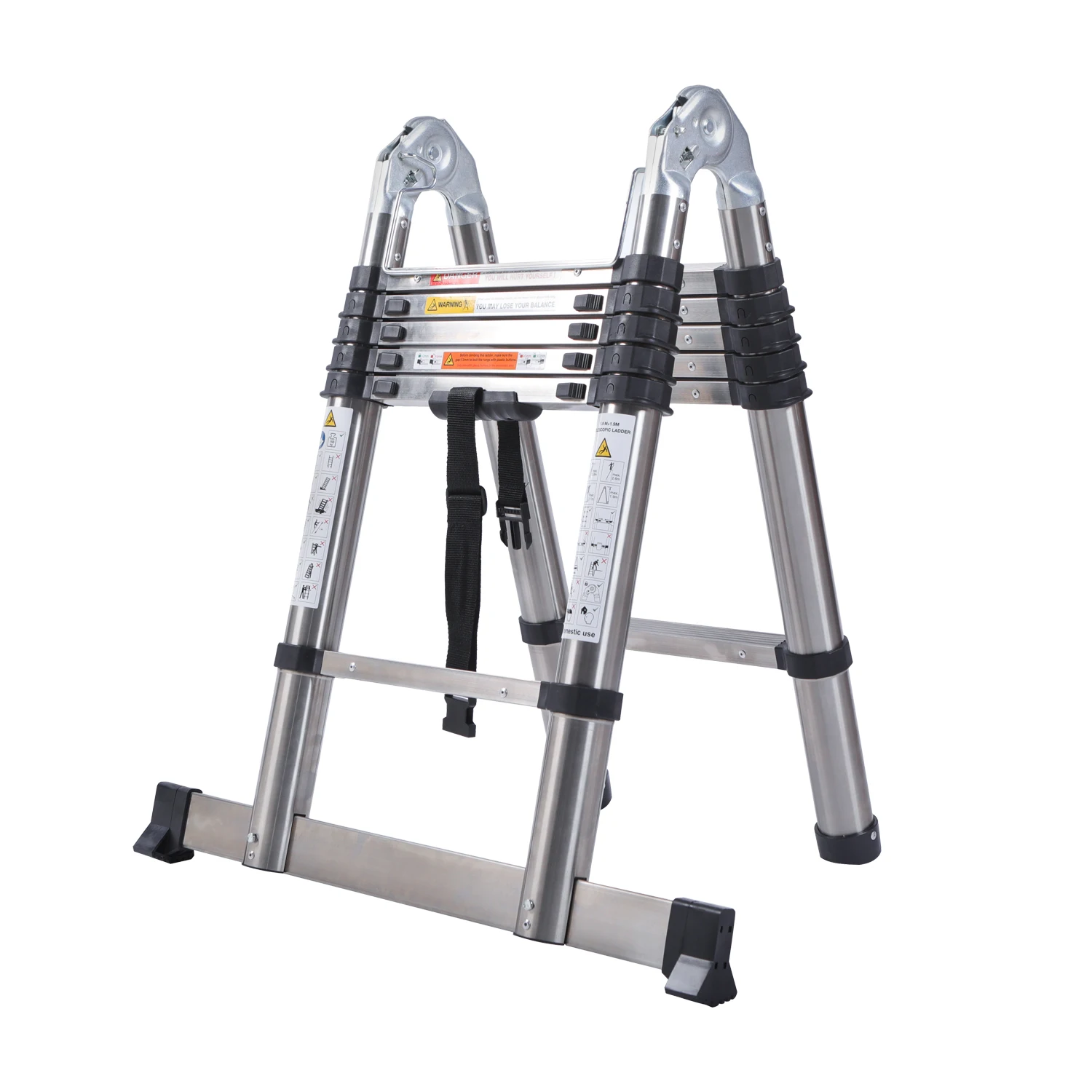 Teleskopleiter A-Form 3,8m (1,9m+1,9m) Edelstahl-Verlängerungsleiter Mehrzweck 150 kg/330 lbs Tragfähigkeit – Detail 9