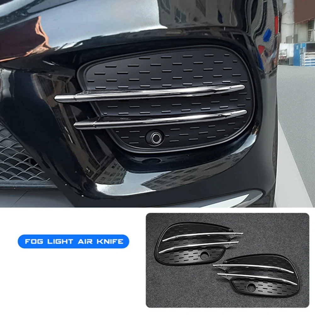 1Pair Front Bumper Fog Lamp Air Knife Trim Cover for Mercedes Benz GLE GLS W166 X166 2015-2019 Chrome Splitter Grille A